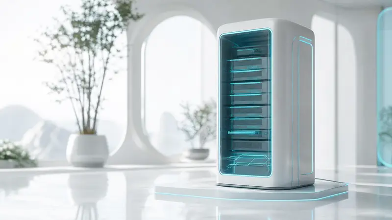 A futuristic AI protocol server glowing with cyan lines