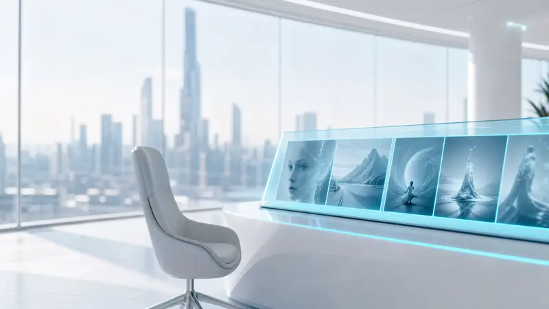 A high-tech control room with cyan-lit screens and a city skyline.
